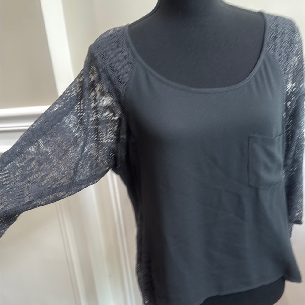 Eyeshadow Gray Asymmetrical 3/4 Sleeve Blouse